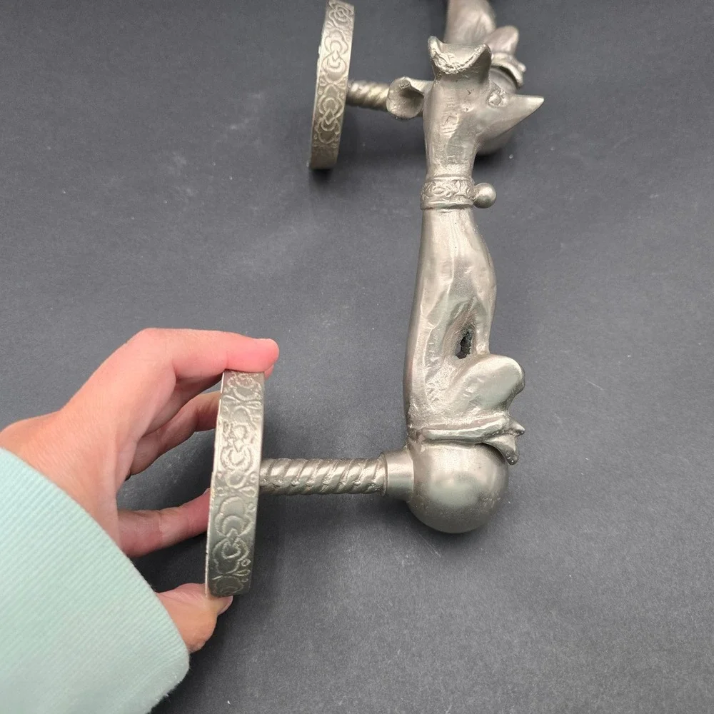 Anthropologie Dog Curtain Tiebacks Silver Tone Metal Set Watch Dog Pair